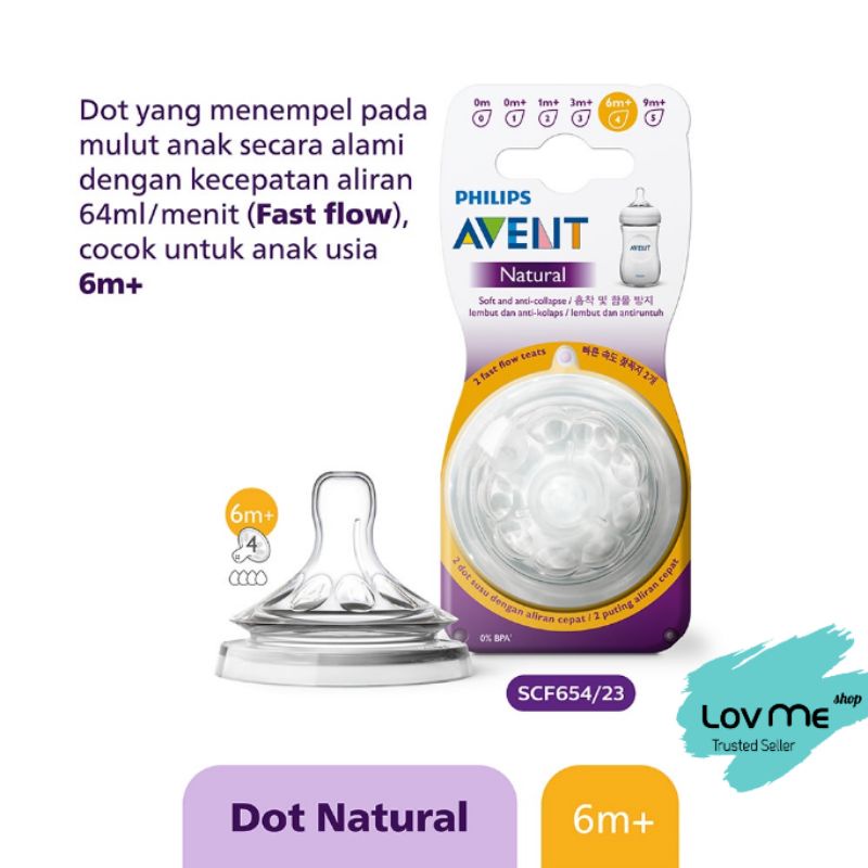 lov me❤ORIGINAL Philips Avent Nipple Pentil Dot -Teat Natural Fast Flow 6M+ Plus isi 2 - SCF654/23 -
