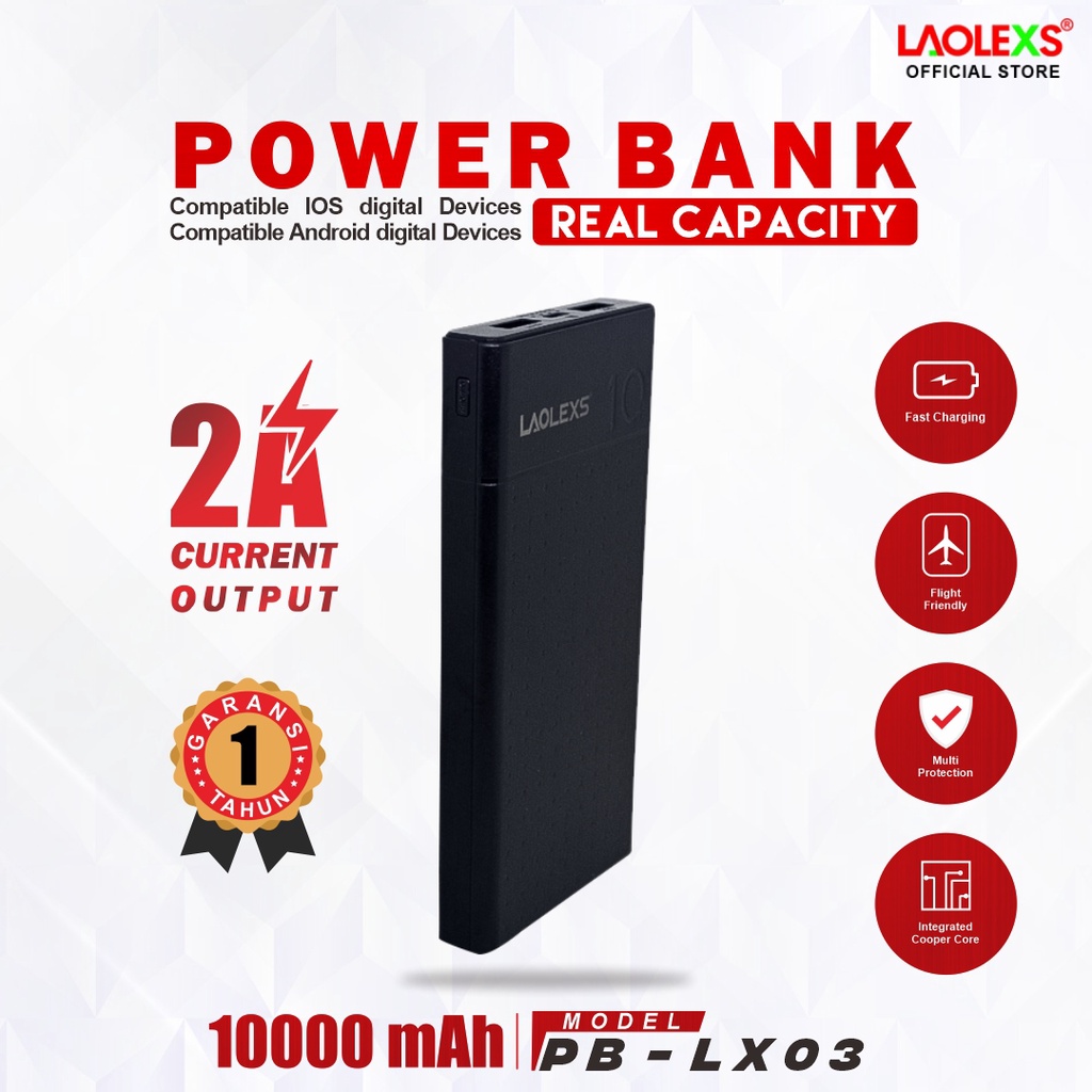 Powerbank PB-LX03 Real Capacity 10000mAh/Output 2.4A/Fast Charge/Dual USB - Premium Quality LAOLEXS