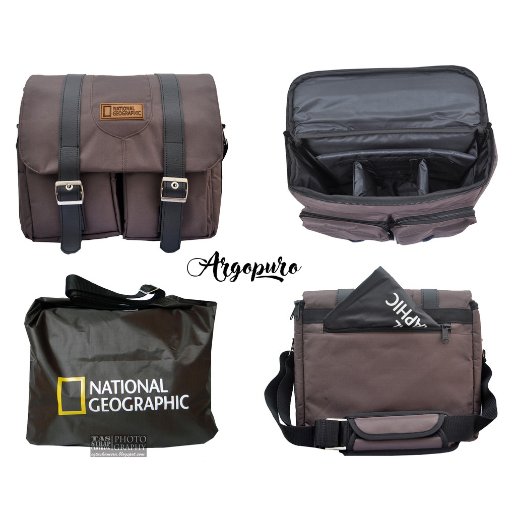 TAS KAMERA DSLR / MIRRORLESS LEATHER PATCH NATIONAL GEOGRAPHIC COKLAT