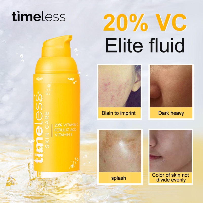 TIMELESS Serum Vitamin C Abadi, 20% VC+E+Ferulic Acid, Pemutih Anti-Aging Perawatan Kulit Kering Sensitif