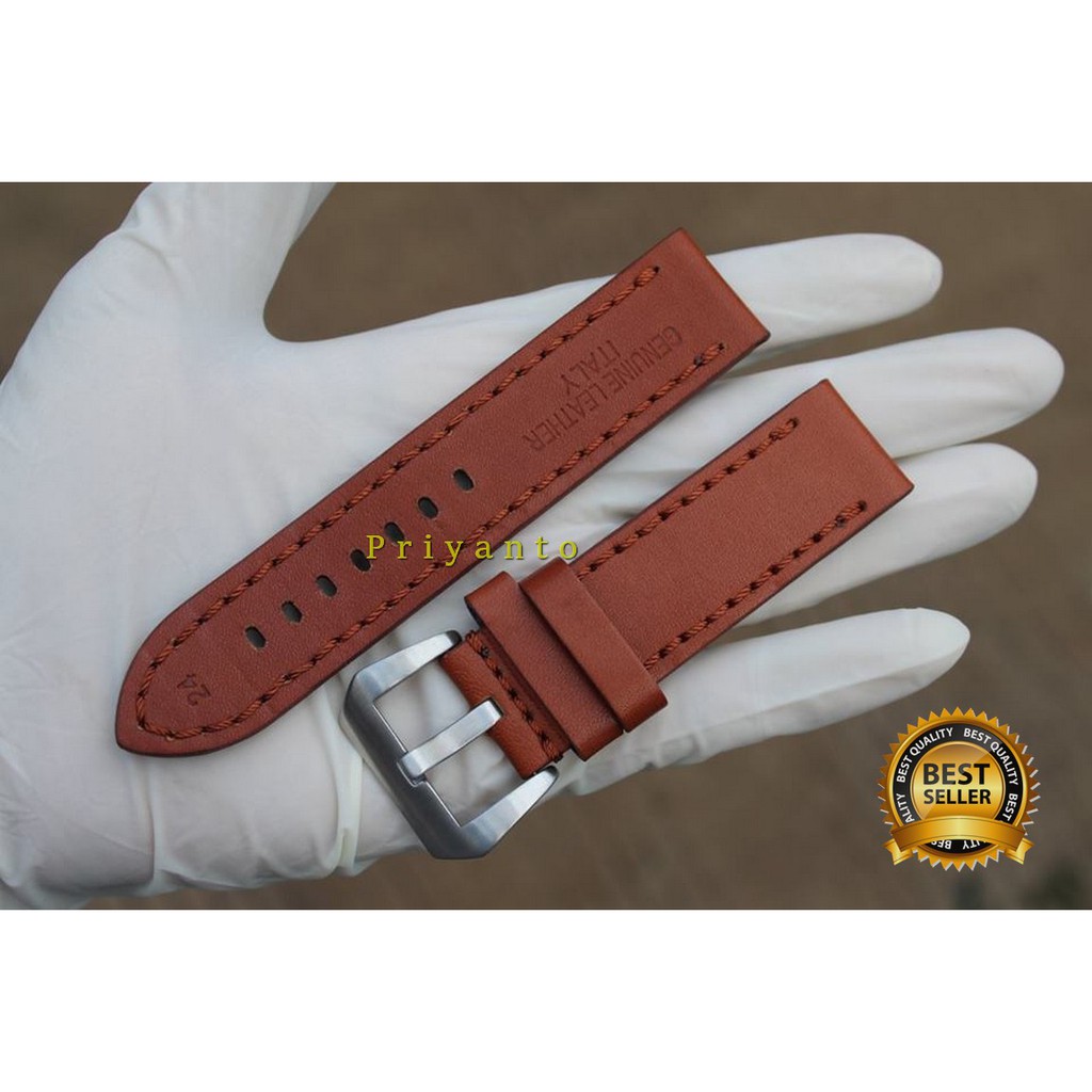 STRAP LEATHER TALI JAM COKLAT BUCKLE SILVER 22-24MM