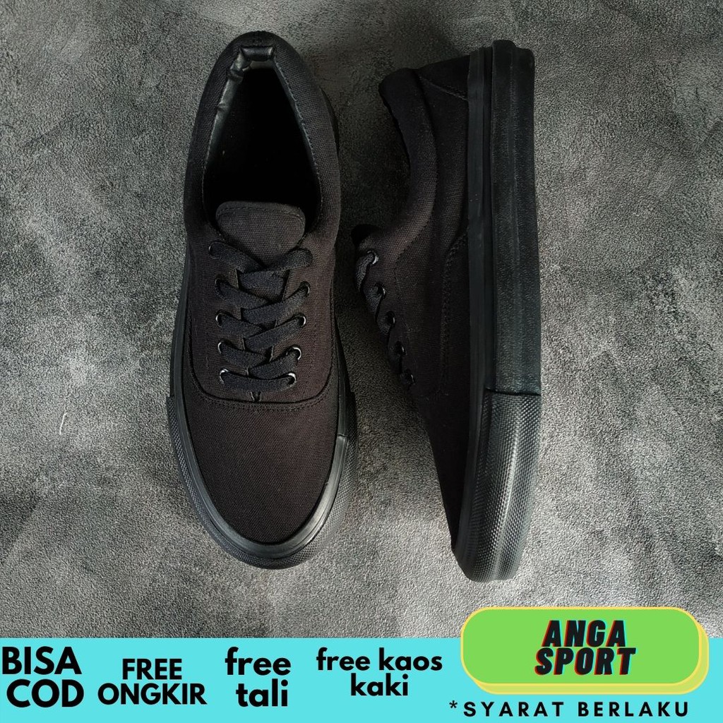 SEPATU SNEAKERS PRIA LOKAL NO BRAND POLOS FULL HITAM ORIGINAL INDONESIA