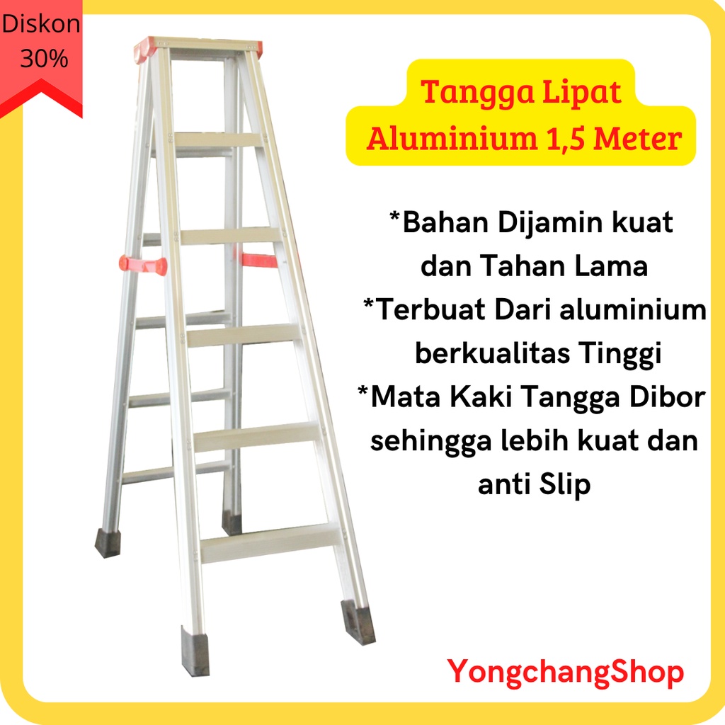 TANGGA/TANGGA ALUMINIUM LIPAT KUAT KOKOH TEBAL MURAH, TINGGI 1.5 METER