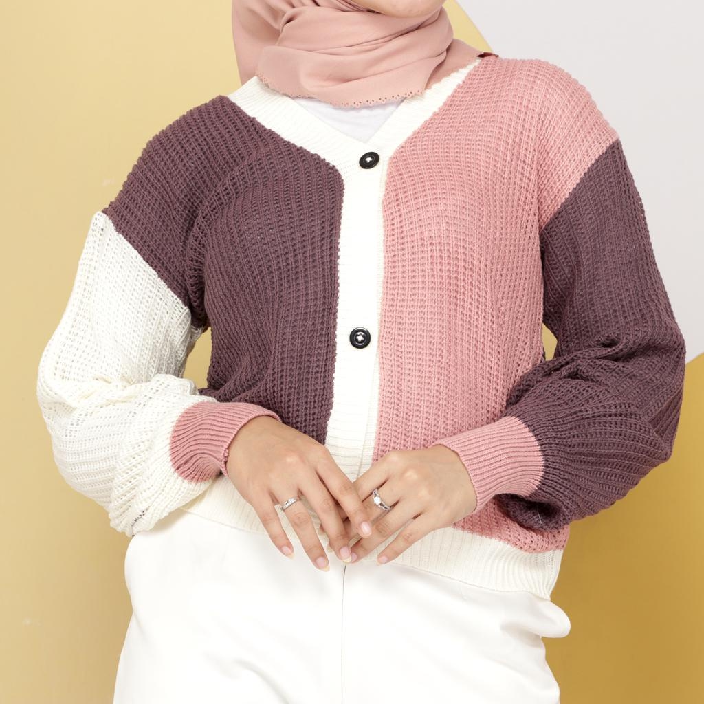 Baju Muslim Modern CARDIGAN 3TONE Bahan Knitted  Cardi Modern Casual Pakaian Wanita Kekinian Atasan Muslim Hijab Luaran Casual Outher Fashion Hangat Murah Cardigan Simple Casual Baju Wanita Modern 2021