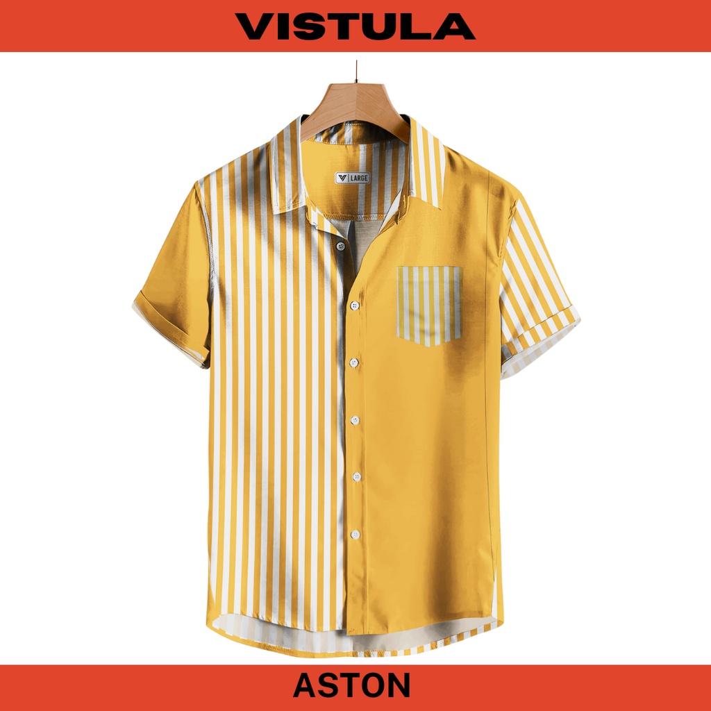 Kemeja Pantai Lengan Pendek Pria Color Block Series - Aston
