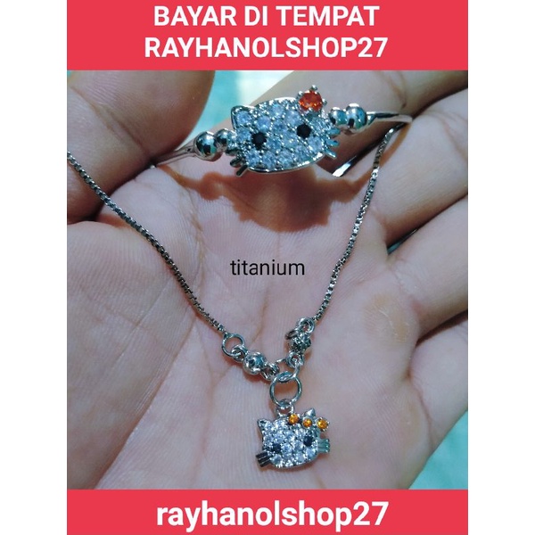 SET PERHIASAN TITANIUM ANAK ANAK KALUNG FREE GELANG TANGAN KOLONG MATA SILVER ANTI KARAT LAPIS EMAS