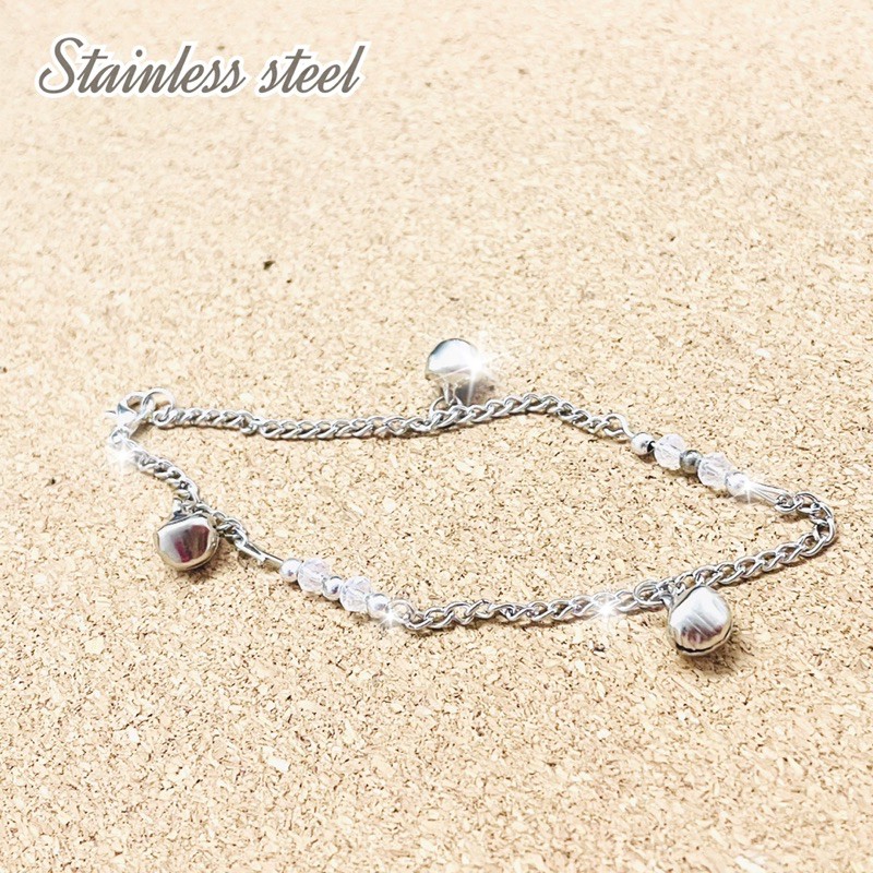 gelang tangan stainless lonceng crystal warna silver rantai gelang stainless