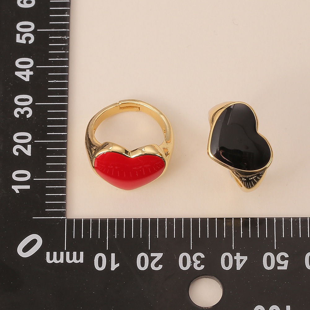 Minyak baru menetes perhiasan tangan berbentuk hati cincin Merah peach jantung terbuka cincin adjust