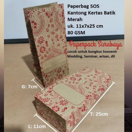 

Paperbag/ Kantong kertas SOS motif batik merah