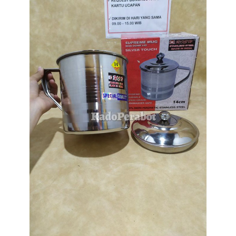 Mug St 14cm ROSH - cangkir Stainless premium - gelas stainless gagang