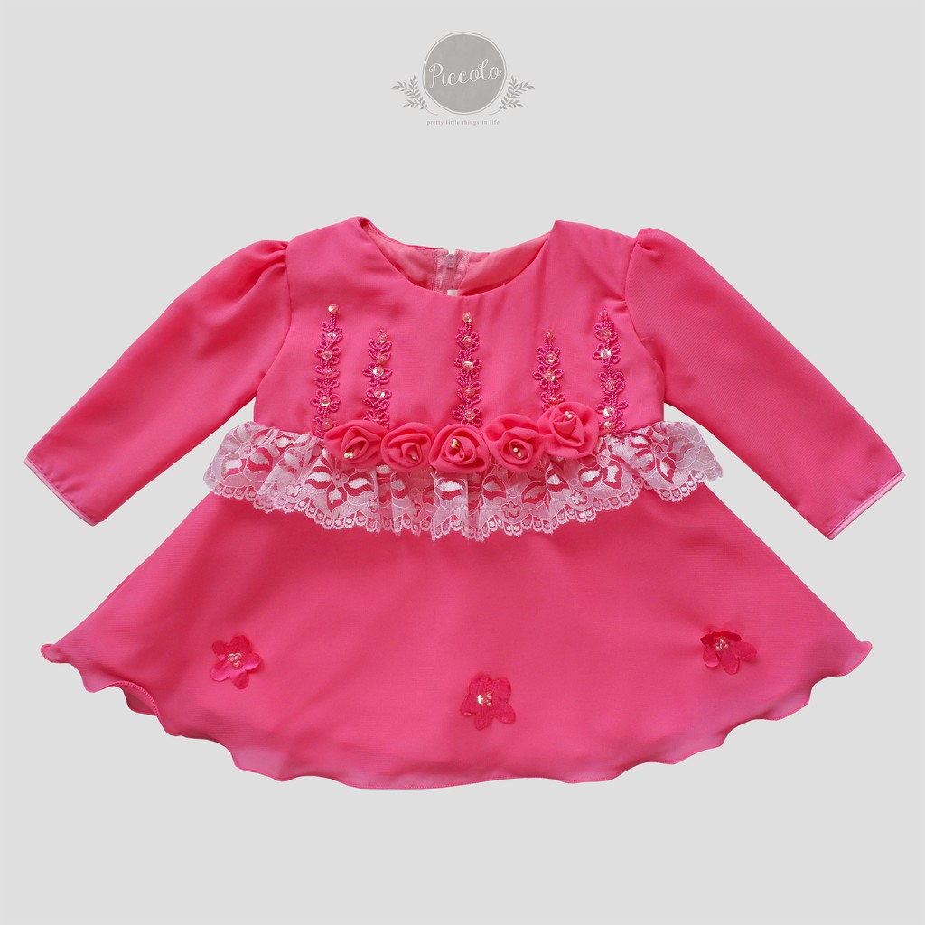 BB24F Baby Dress Baju Pesta Bayi Anak Perempuan Newborn Dress Gaun Pesta Pink Fanta Fuschia Aqiqah