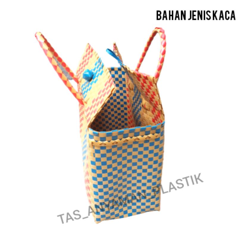 READY STOK Tas Anyaman Souvenir Belanja Custom Anyam Plastik Tas Hajatan Parcel Lebaran Pakai Tutup dan Kancing
