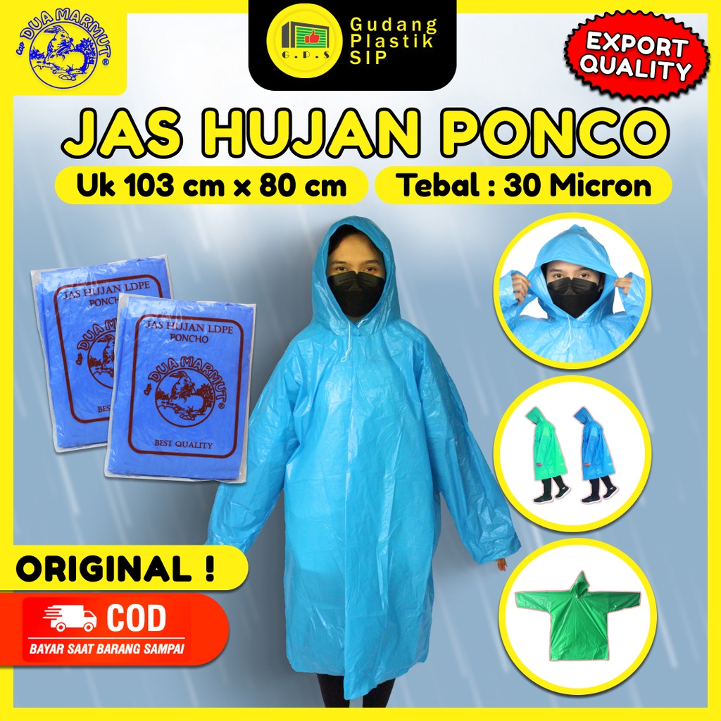Jas Hujan Plastik LDPE Ponco Tebal Murah / Export Quality