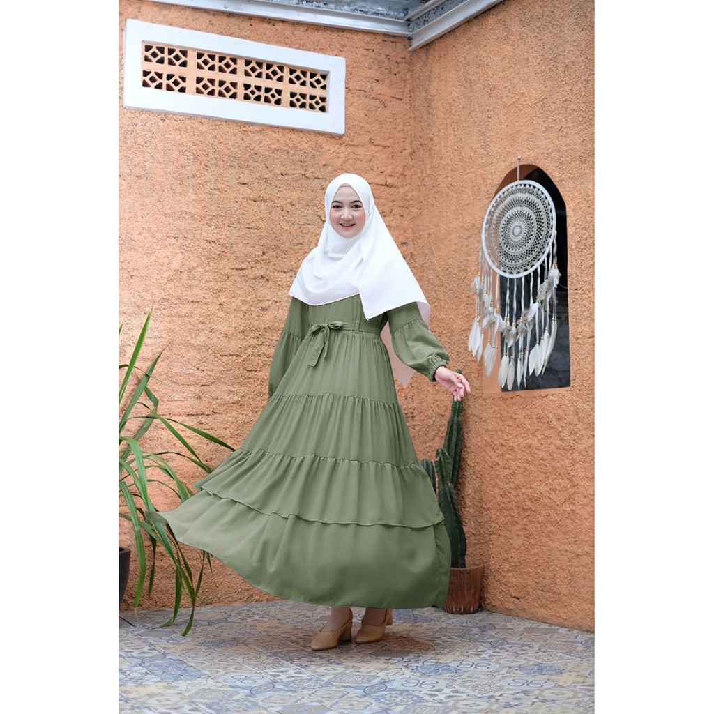 Vallina Outfit - Baju Gamis Maxi Polos / Felani Dress Muslim Wanita-Mint