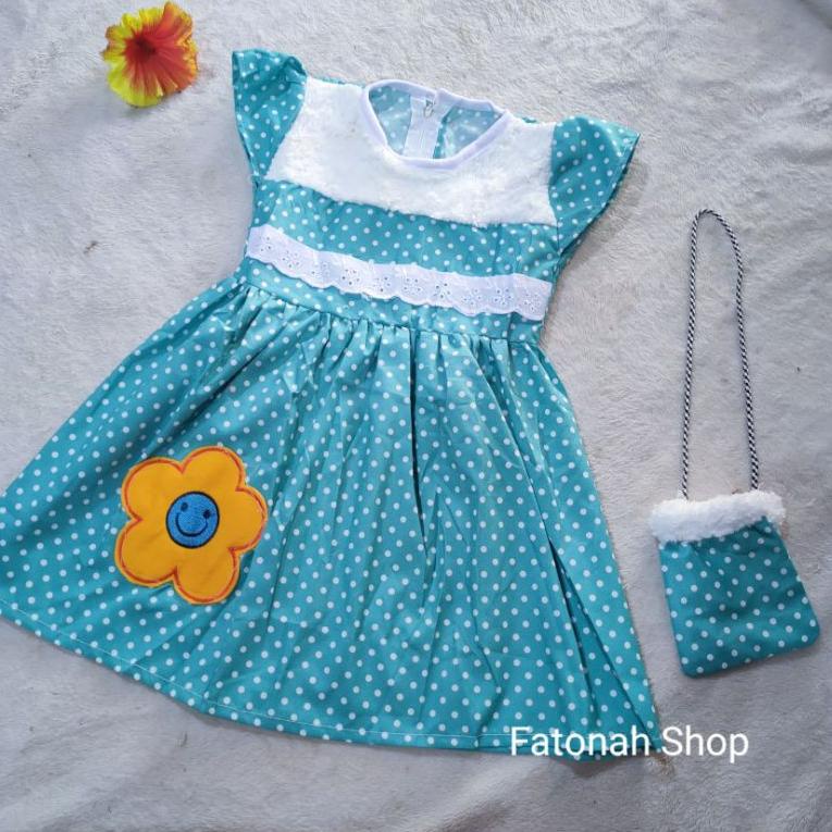 ㊭ Dress Anak 2 3 tahun gaun tas anak cewek baju anak perempuan tas bulu polka ( dress andin Bag ) ゅ