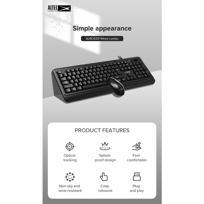 Altec Lansing Keyboard + Mouse Wired ALBC6331