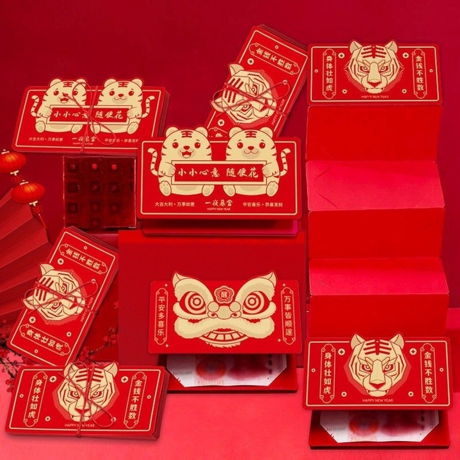 6pcs / Pak Amplop Angpao Tahun Baru Cina / Imlek Gambar Harimau Warna Merah 2022@SQF