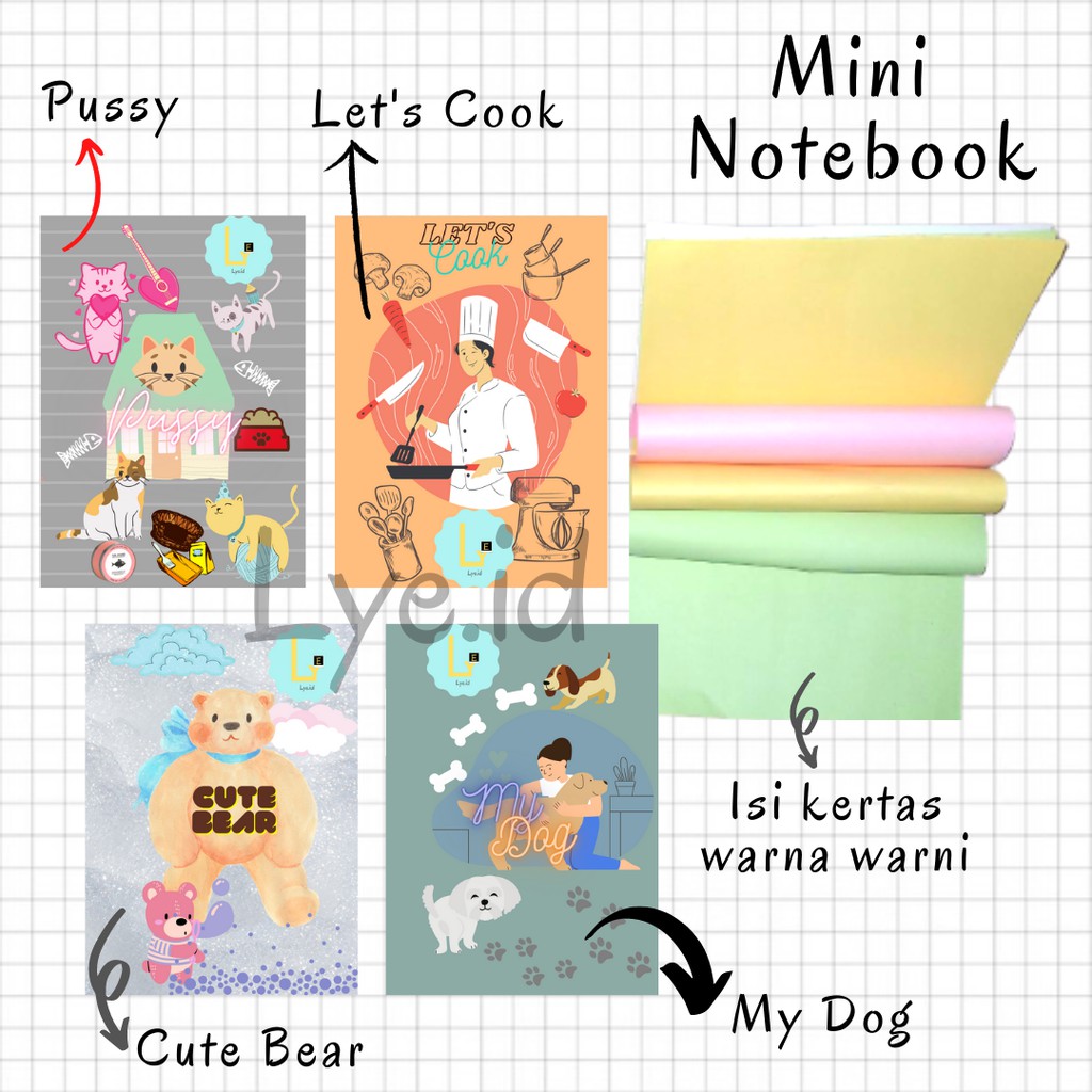 

Notebook Mini Bear/ Notebook Cat/ Dog/ Cooking/ Buku Catatan Seri 2 / Buku Kertas Warna/ Buku Memo