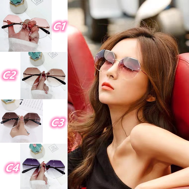 Kacamata Polygon Hitam Wanita Fashion Gaya Frameless Sunglasses For Women