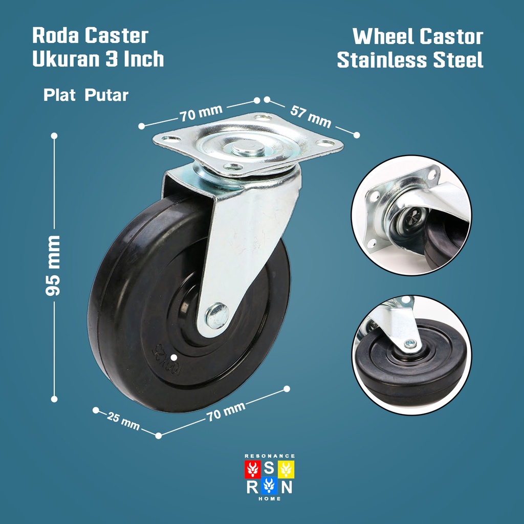 Roda Caster Karet Gepeng 3 Inch / Kastor Furniture / Wheel Caster Resonance Home
