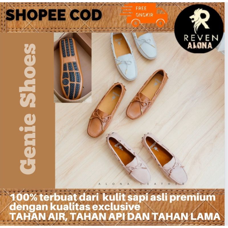 COD Sepatu Kulit Sapi Asli Wanita Alona Genie Original Branded Flat Loafer