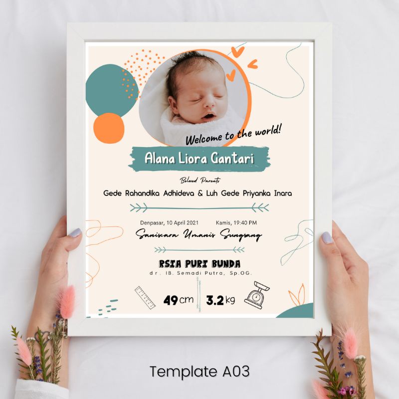 Biodata Bayi Anak Bingkai Pigura Kaca Putih Besar 10R Minimalis Dekorasi Kamar Rumah Custom