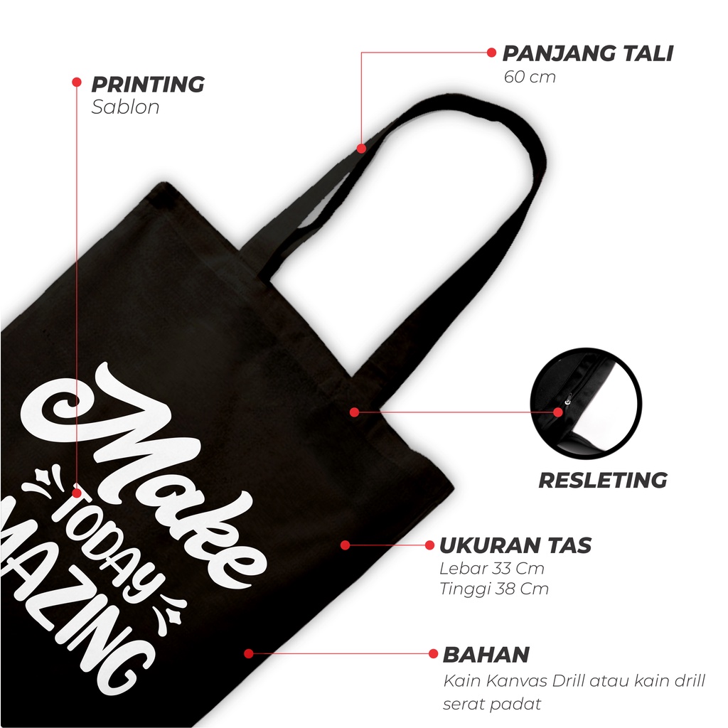 Sevine Totebag Tas Wanita Tote bag Resleting Girl Quotes Black Series Hitam - TQ8