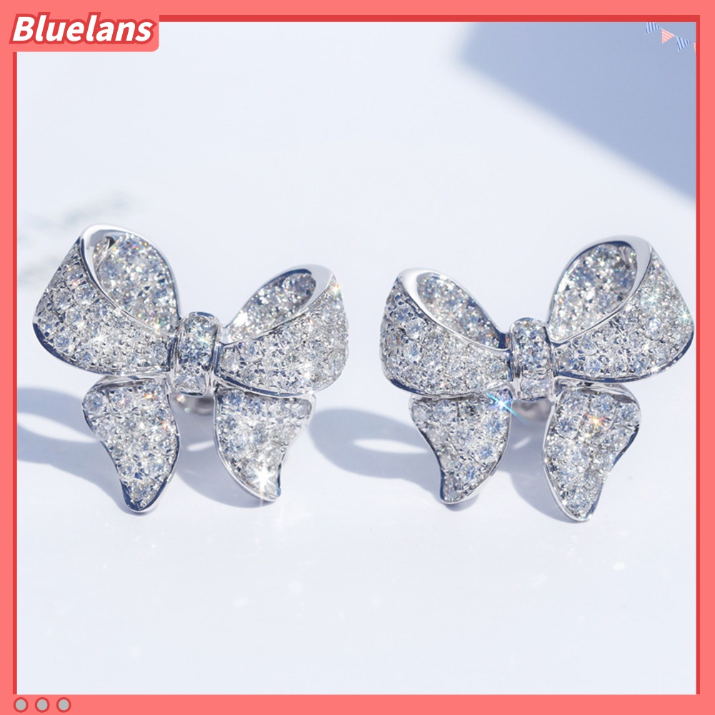 Anting Stud Cubic Zirconia Bentuk Pita Untuk Wanita