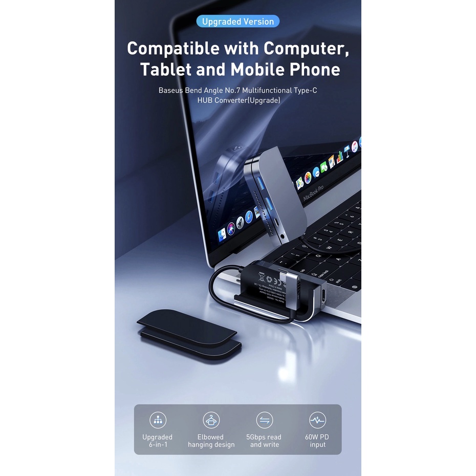 Multifunctional Type C Upgraded HUB 6 in 1 Adapter untuk Ipad Pro, Macbook, Tablet, Handphone dan Laptop dengan Input Type C CWJ0G