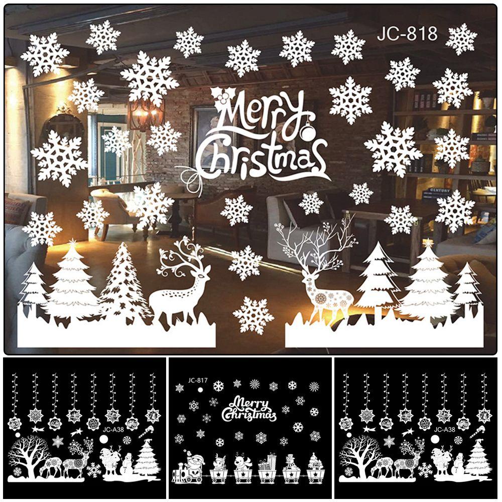 Populer Stiker Statis Removable Santa Claus Xmas Elk Snowman Shop Window White Decal