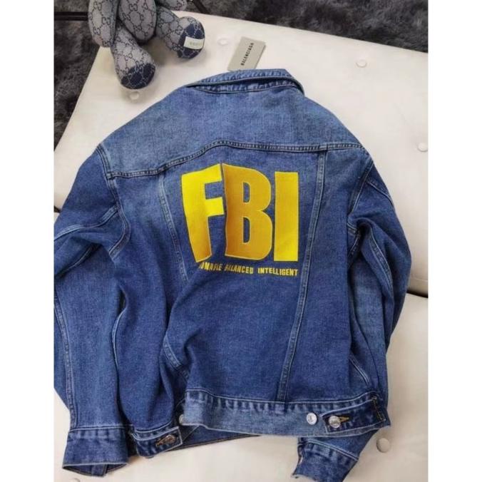 JAKET DENIM BALENCLAGA FBI EMBROIDERED LOGO DENIM JACKET DGF235145