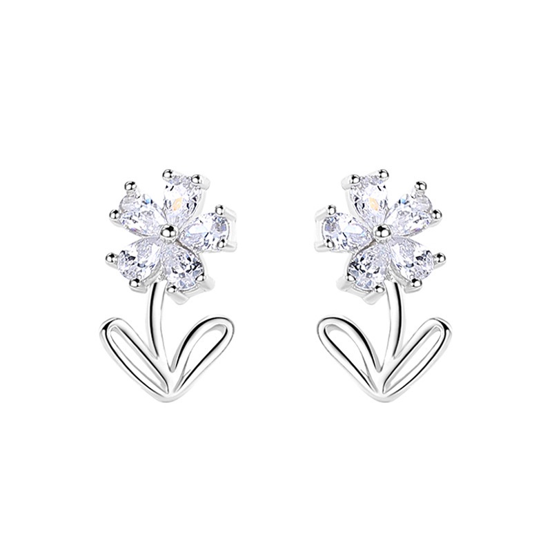 Anting Tusuk Bentuk Daun Hollow Aksen Batu Zircon Untuk Wanita