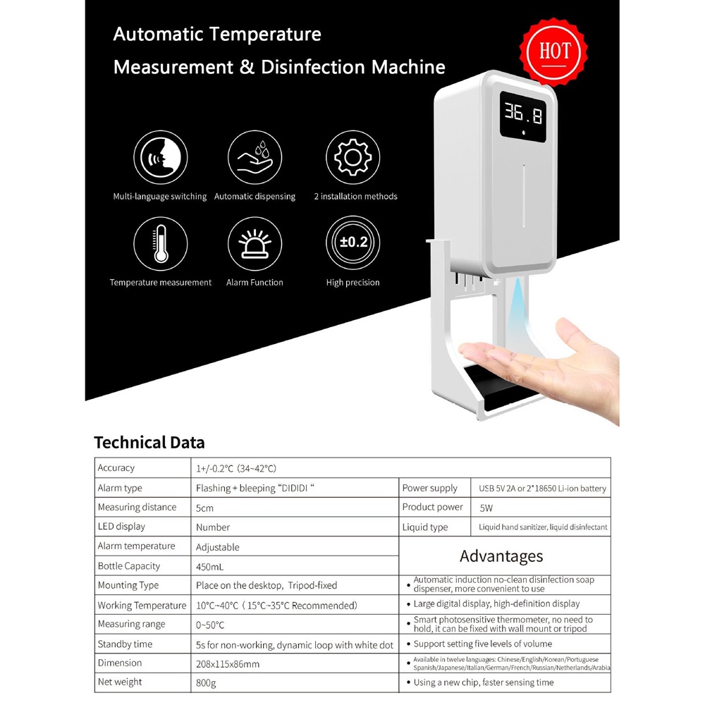 Thermometer Hand Non Contact With Soap Dispenser- YR-M3 - White