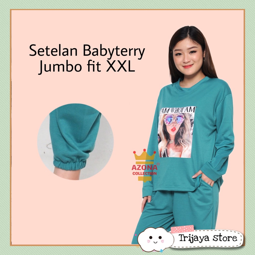 Trijaya . setelan babyterry jumbo / stelan olahraga wanita pp lengan panjang fit XXL