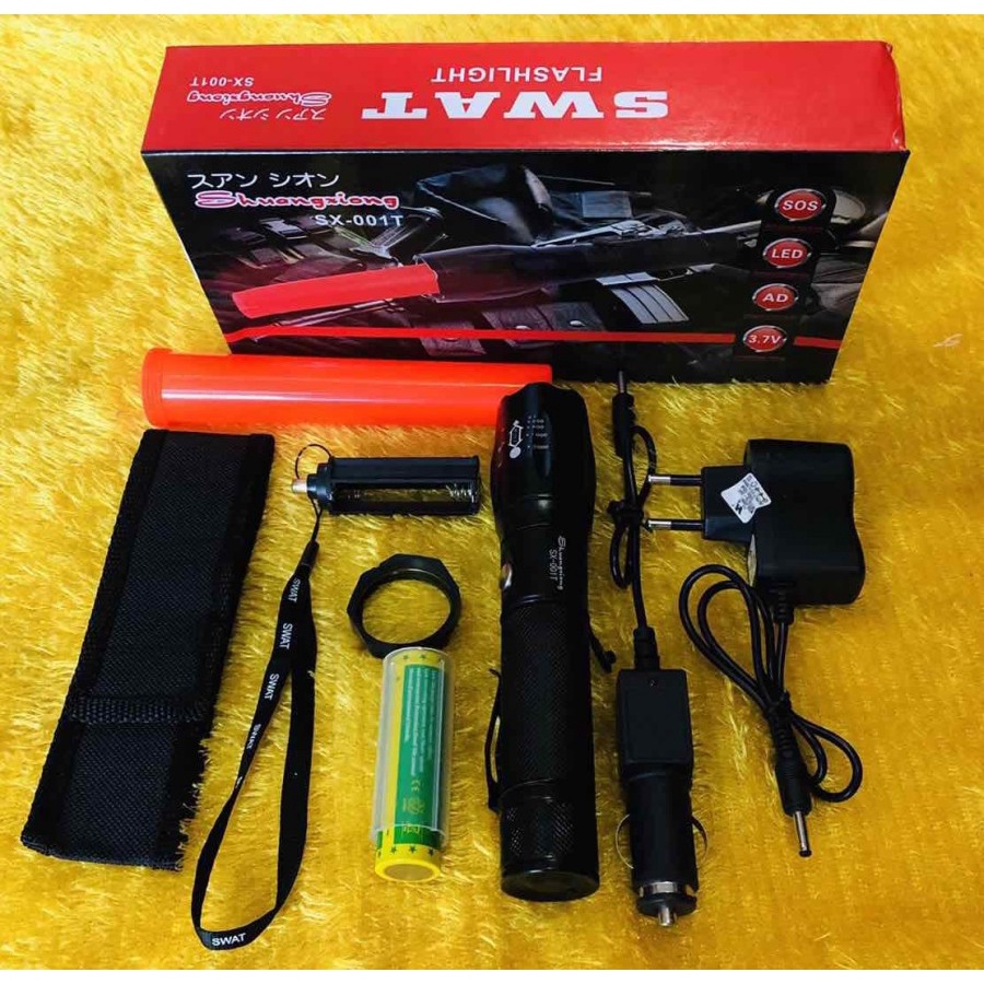 Senter Swat Led Police 2 Lalin SX-001T Police Swat Flashlight Led T6 Zoom