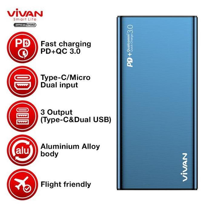 Vivan Power Bank Vpb-F10S 10000Mah Quick Charger Powerbank Fast Chargi Adharaxmys