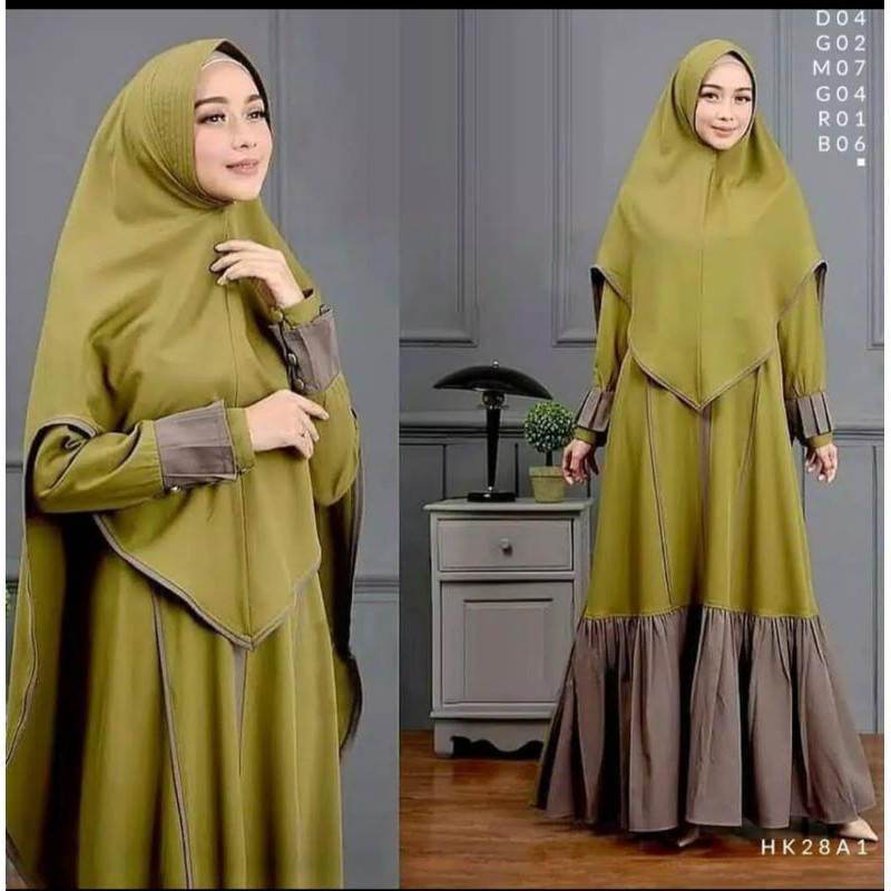 Promo Gamis Syari Aresya Free Hijab Terbaru Fashion Muslim-Hijau Lemon