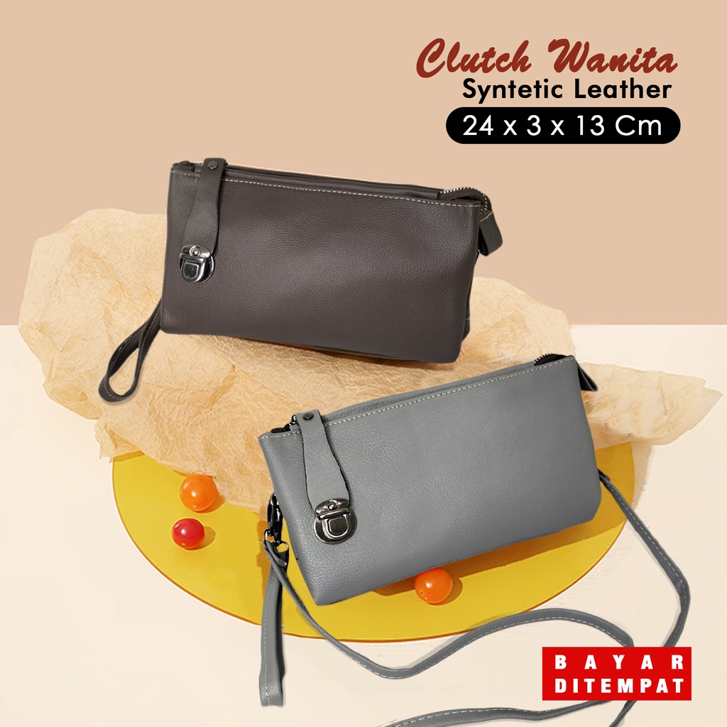 Dompet wanita kulit sintetis polos wallet panjang tempat uang koin kartu hp clucth selempang mini pouch tenteng