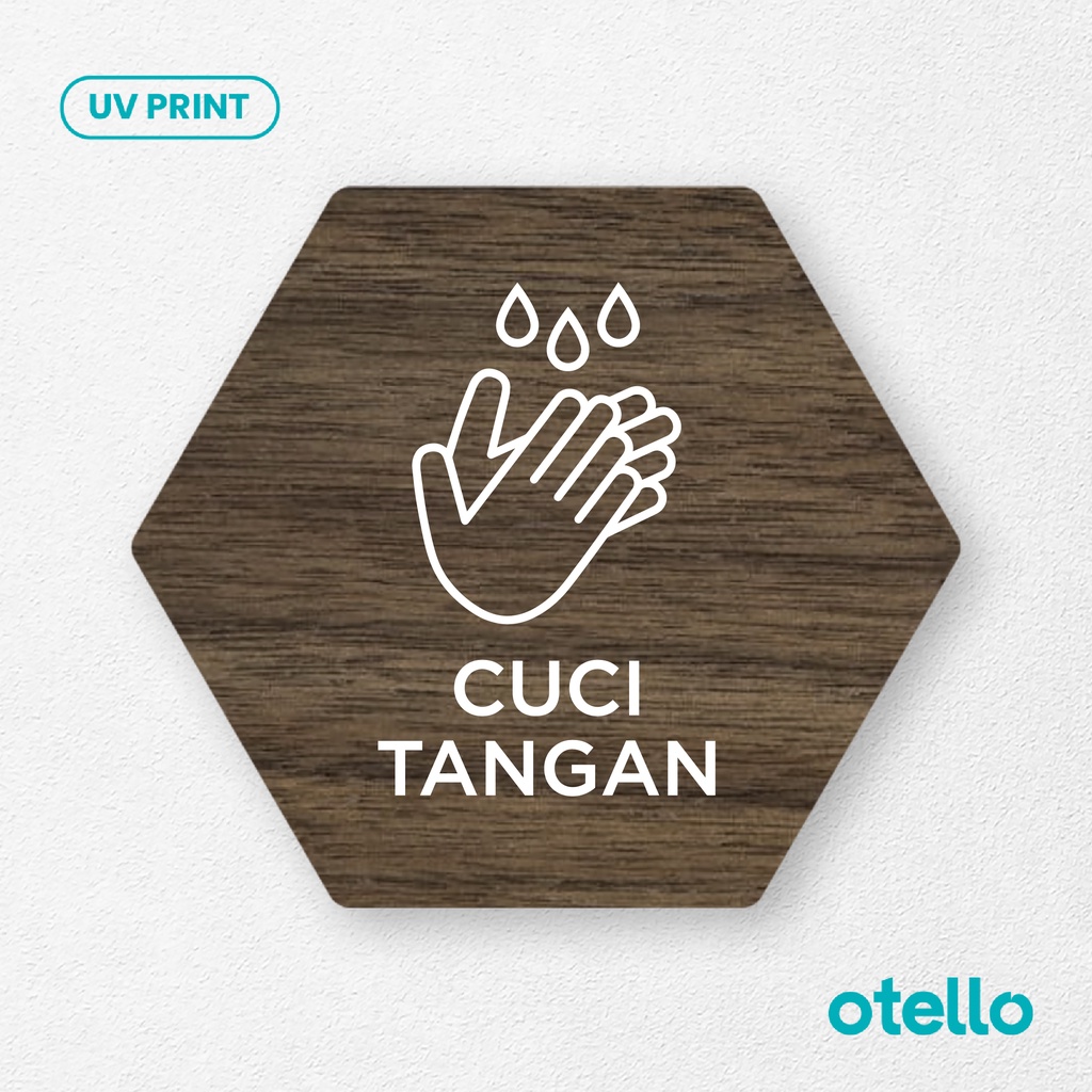 Otello Signage Cuci Tangan Sign Board Kayu Print Tulisan Papan Label Tempel Sticker Petunjuk Arahan Dinding