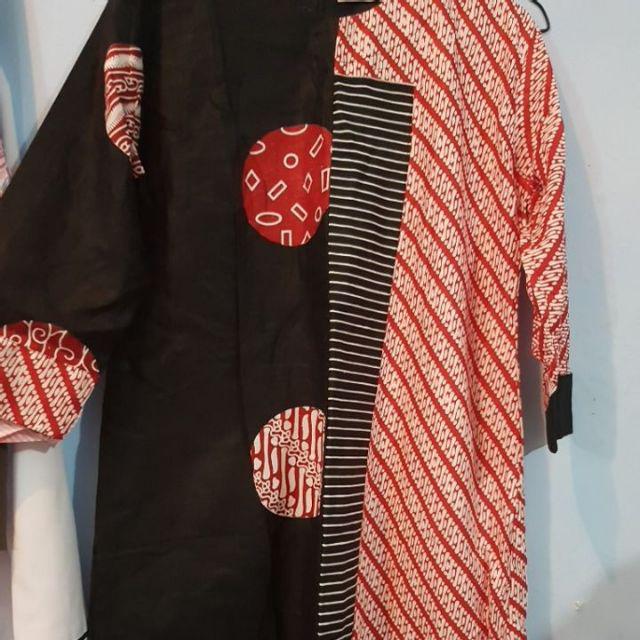 Tunik Nadine Tunic Batik Modern Seragam Kerja Kantor Wanita Murmer Cantik Keren Lucu Katun Merah