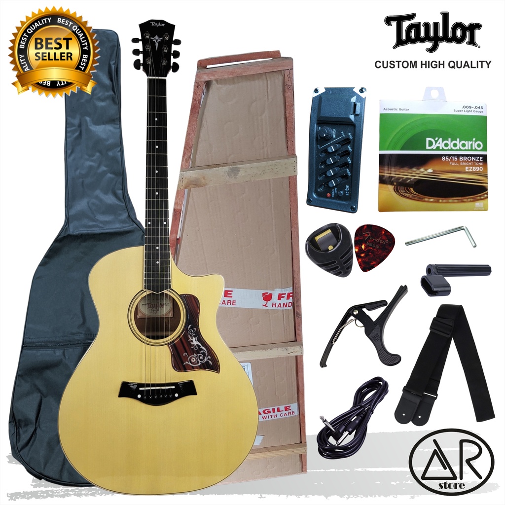 Gitar TAYLOR Akustik Elektrik PREMIUM High Quality equalizer 7545 Bonus Lengkap
