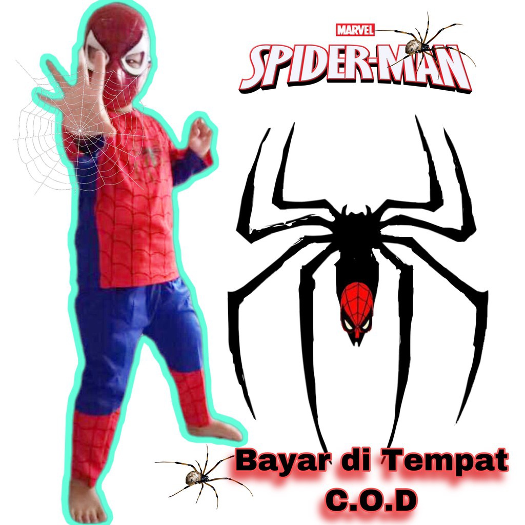 KOSTUM BAJU ANAK SPIDER-MAN TOPENG / BAJU ANAK SUPERHERO SPIDERMAN DAPAT TOPENG BISA COD