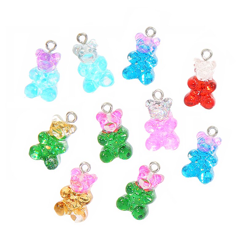 CHARMS 10pcs Liontin Kalung Bentuk Kartun Gummy Bear Bahan Resin Warna-Warni Ukuran 11x20mm Untuk Anak Perempuan