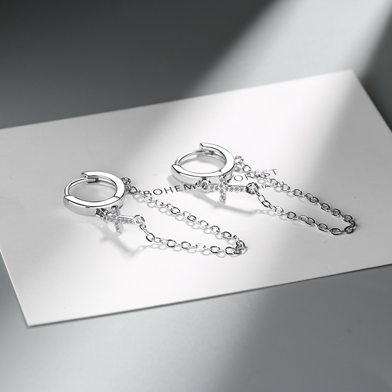 Anting Rumbai Panjang Bahan 925 Sterling Silver Aksen Kristal Zirkon Untuk Wanita