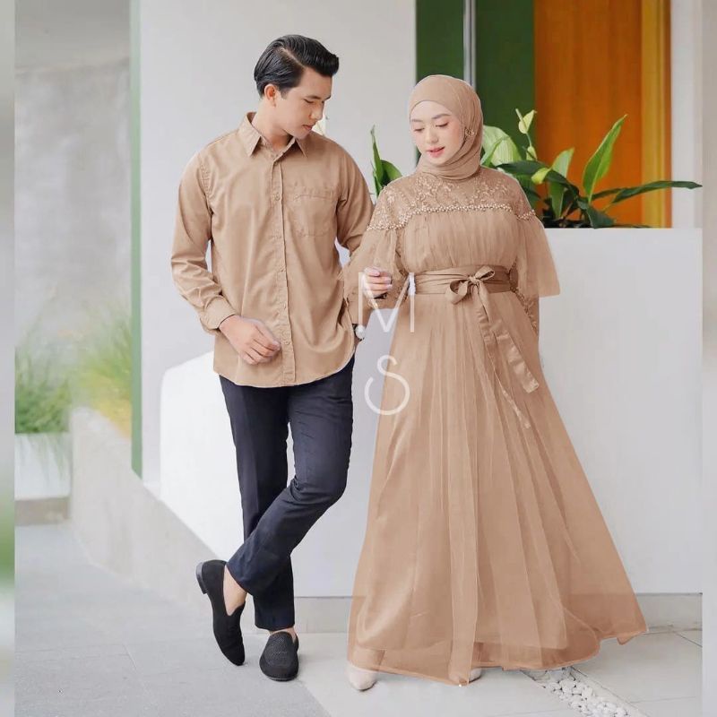 (READY SET SEPASANG) couple keyzia muslim fashion al/pakaian wanita muslim set gamis dress dan kemej