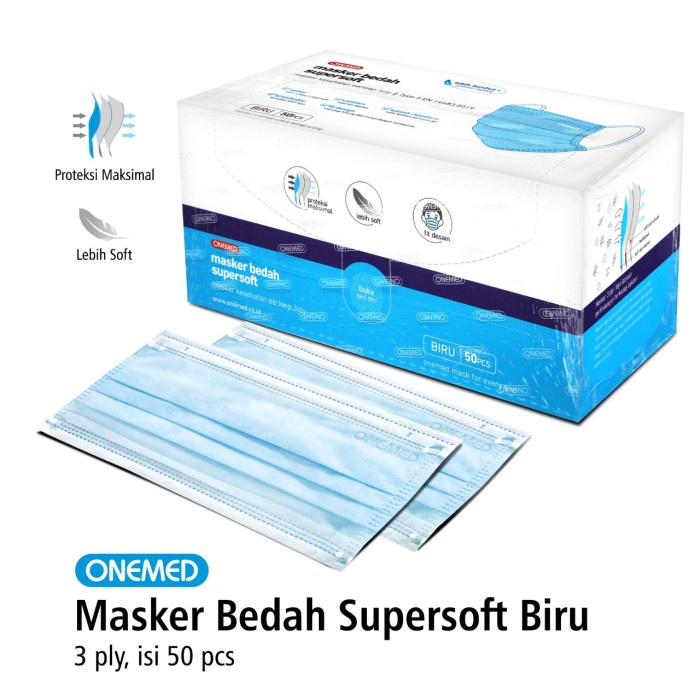 Masker Karet Super Soft Biru Onemed Box Isi 50 Pcs OJB