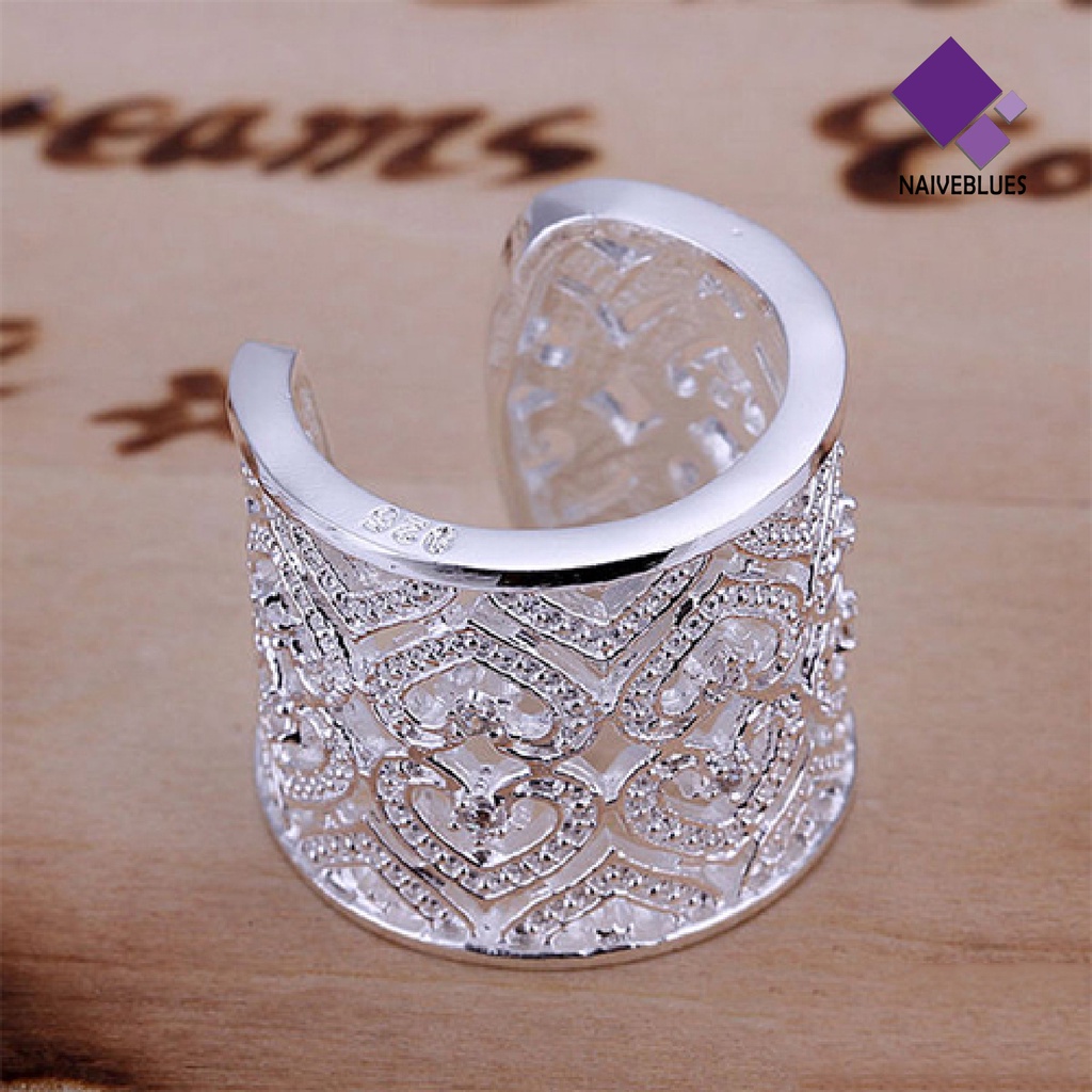 Cincin Model Terbuka Adjustable Bentuk Hati Aksen Berlian Imitasi