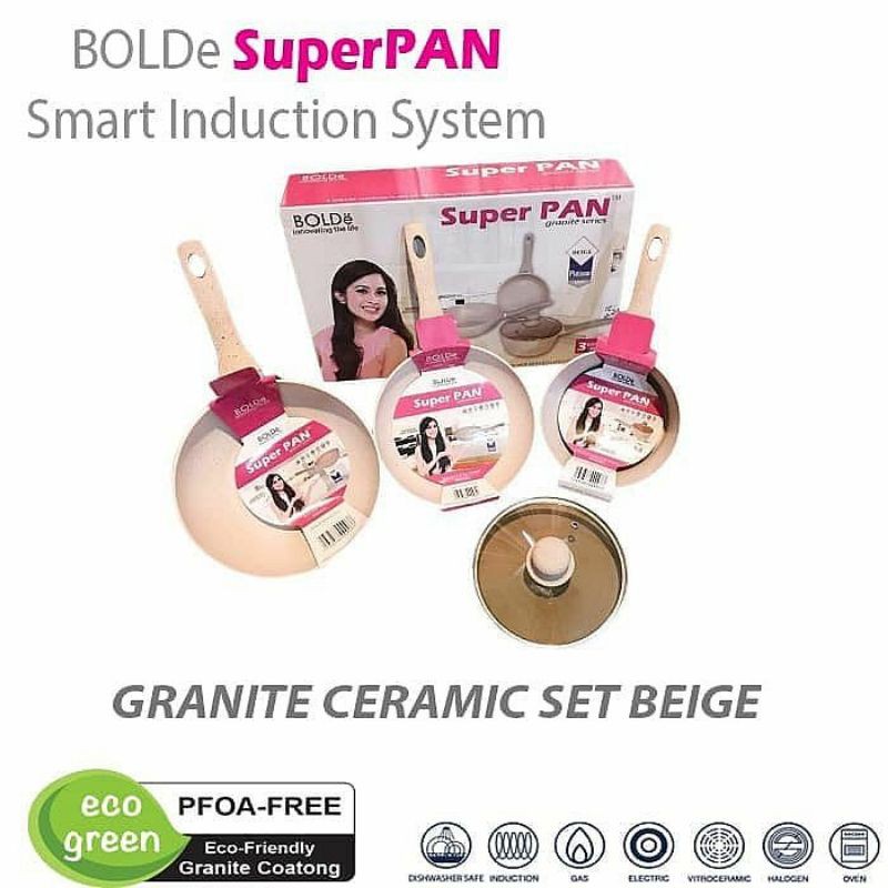 SUPER PAN BOLDE 3 PCS SUPERPAN PANCI GRANITE CERAMIC COOKWARE BOLDE PAN WAJAN SET BOLDE PANCI SET
