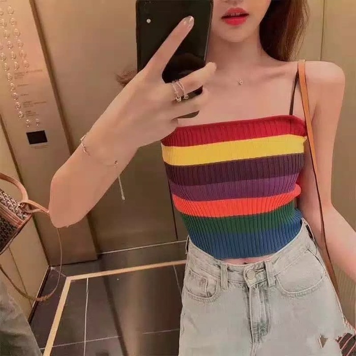 TBI Tank Top Rajut Colorfull Sexy Crop Top Jennie Blackpink Streetweat