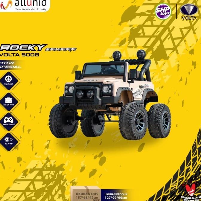 Mainan Anak Mobil Aki Rocky Volta Monster Sahara 5008 Ban Karet